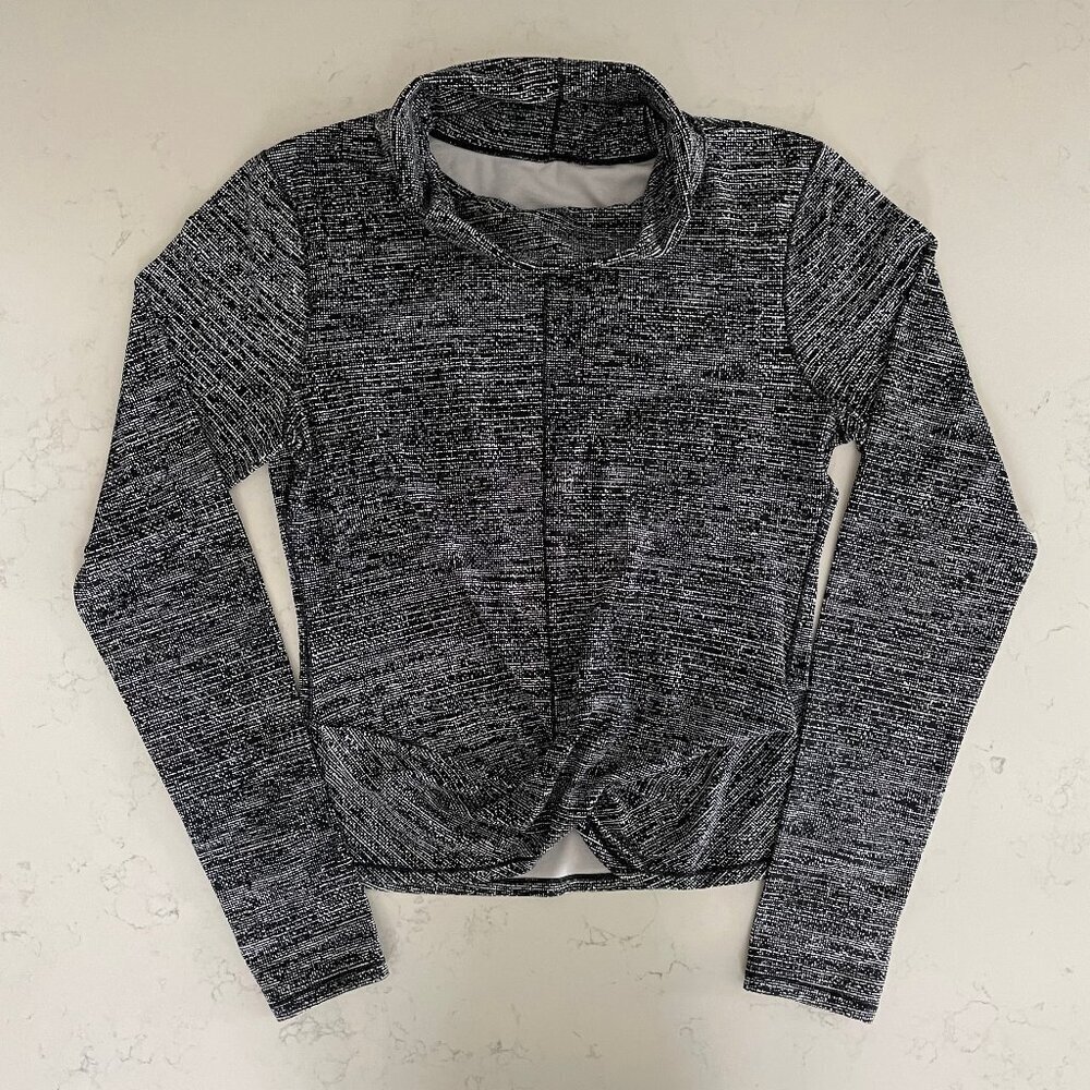 Lululemon Melodic Movement Long Sleeve Twillines Hi Neck Top Black + Whte Sz 8
